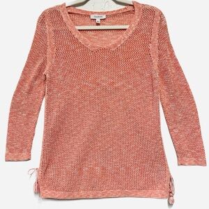 Talbots Pink Waffle Weave Tassel Side Ties Knit Sweater Top